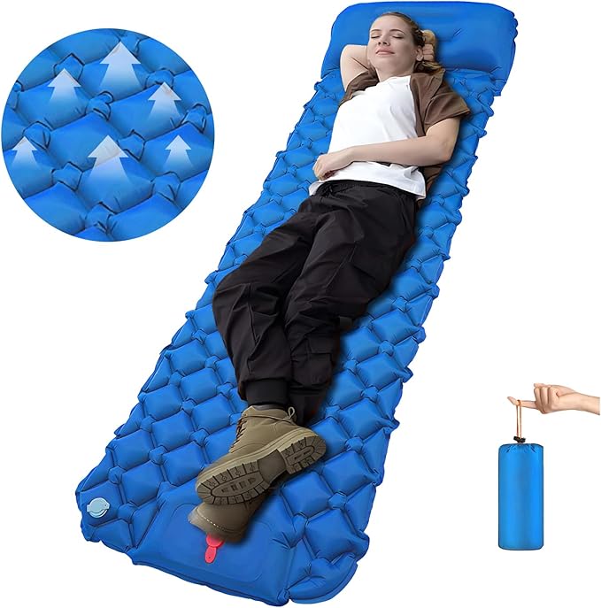 DDD Ultra-Light Inflatable Camping Sleeping Pad with its Built-in Foot Pump and Pillow - The Ultimate Camping pad, Hiking pad, Backpacking Pad and Lightweight for a Outdoor Sleep——Royal Blue