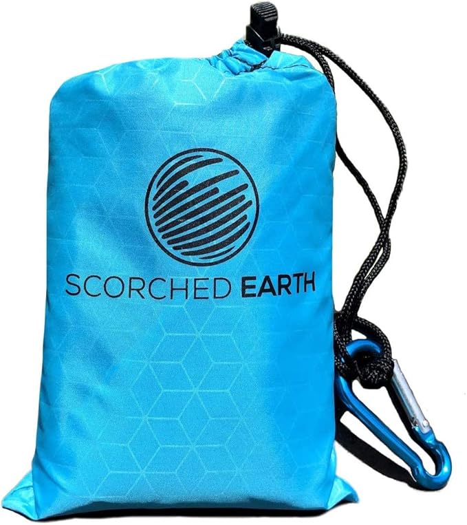 Pocket Blanket for Beach, Travel, Outdoor, Camping, Hiking, Picnic, Festival, Sports - Water Resistant, Compact, Durable Tarp - Corner Pockets, Bag, Built in Stakes (Aqua Blue, 60x55)