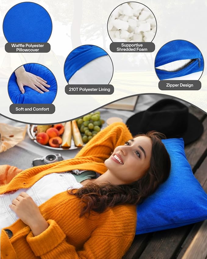 Sportneer Camping Pillow for Sleeping, Compact Camp Pillow Travel Pillow with Washable Cover and Storage Bag Camping Essentials and Travel Pillow for Airplanes Camping Travel