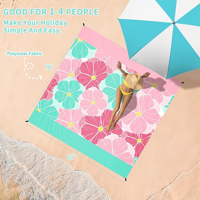 BYDOLL Beach Blanket Waterproof Sandproof Oversized 78''×81''1-5 Adults Lightweight Beach Blanket Large Picnic Mat Beach Blanket for Travel Camping Hiking Picnic