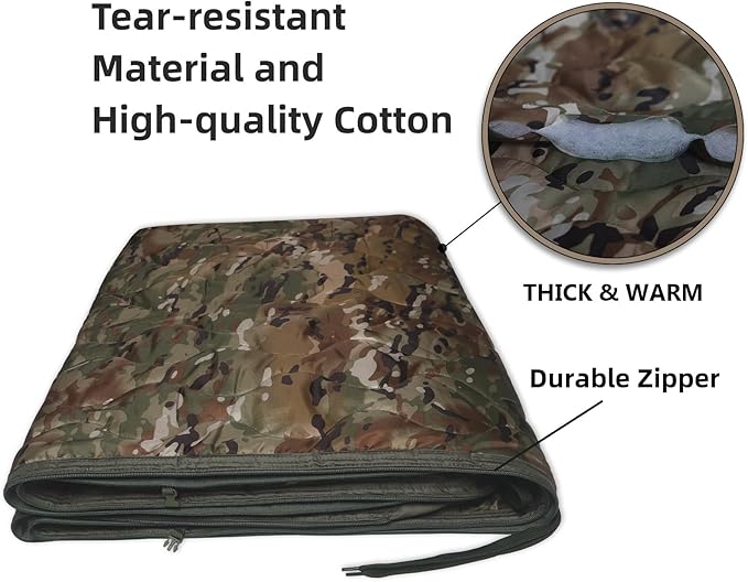 Woobie Blanket, Army Poncho Liner with Zipper, Military Sleeping Bag, with A Compression Carrying Bag, for Hiking, Camping, Outdoor Survival