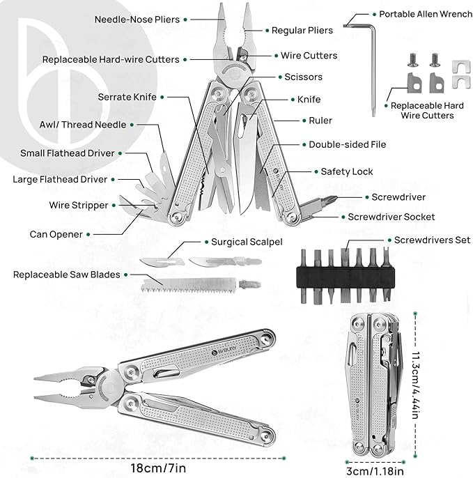 BIBURY Multitools Pliers Pro BI2049, Multi Tool Foldable Pliers with Large Saw Blade, Wire Cutters, Upgraded Multi Tool w/Scissors and Screwdirver Set, Ideal for Camping, Outdoor Survival, Repairing