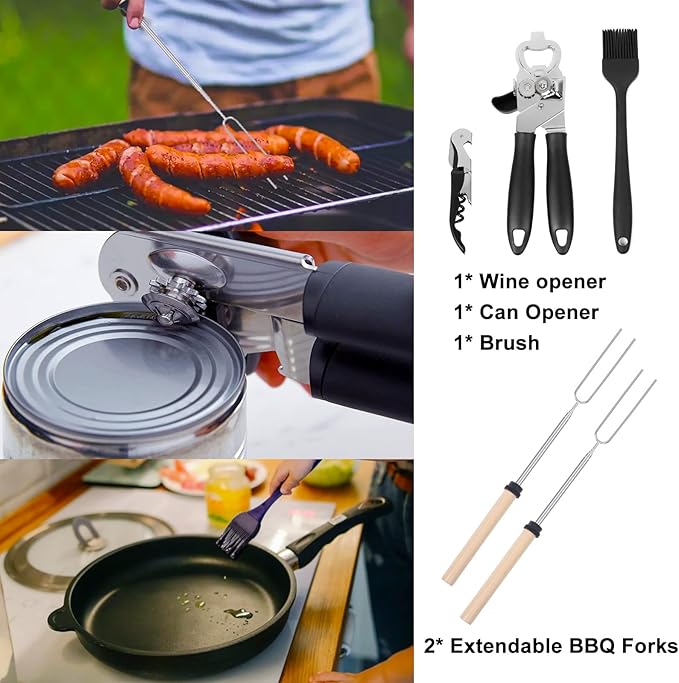 Camping Kitchen Utensil Set Outdoor Kitchen Gear, Outdoor Cooking and Grilling Utensil Travel Set Perfect for Camping Accessories Cooking, RV Camp. Camping, BBQs, Parties and More