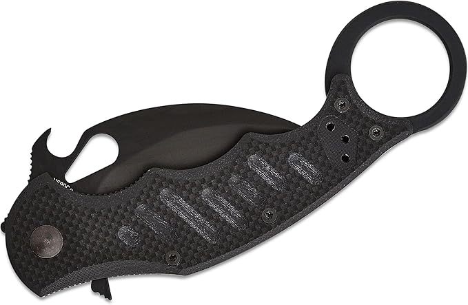 Fox Knives FX-599 G10 Black Emerson Wave Folding Karambit, Rapid One-Handed Deployment, Black Teflon Coating, Black Idroglider Blade Finish, Pocket Clip
