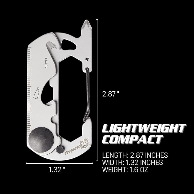 PREPARED4X Multitool Carabiner Keychain – 10-in-1 Stainless Steel EDC Tactical Survival Gear – Screwdriver, Ruler, Bottle Opener, Wrench, Box Cutter, Wire Cutter, and Bicycle Tools