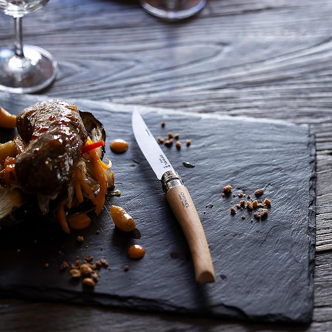 Opinel Effile Slimline Series Folding Fillet Knife – Slim Blade Folding Knife, Virobloc Locking Collar, Sustainably Harvested Wood Handles, Updated Blade Profile (Beechwood/No.10)