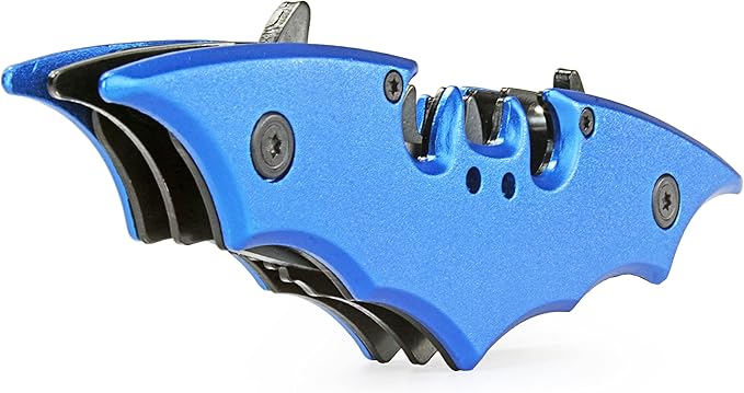 Dark Twin Blade Knife - Double Edge Folding Pocket with clip, 11" Stainless Steel Two Sharp Cut (Blue)