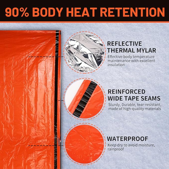 Survival Bag - 3 Pack Bivy Sack Waterproof, Emergency Sleeping Bags Blanket Stuff Shelter Xtreme Cold, Survival Gear and Supplies for Disaster Preparedness, Thermal, Portable, Camping