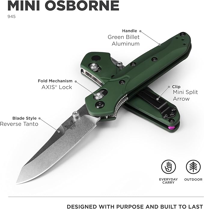 Benchmade - Mini Osborne 945 Folding Knife with Green Handle (945)