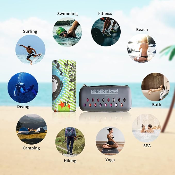 Hiturbo Microfiber Beach Towel,(71"x35") Oversized Sand Free Travel Towels Fast Drying Swimming Towel, Lightweight Compact Camping Towel Super Absorbent Pool Towel