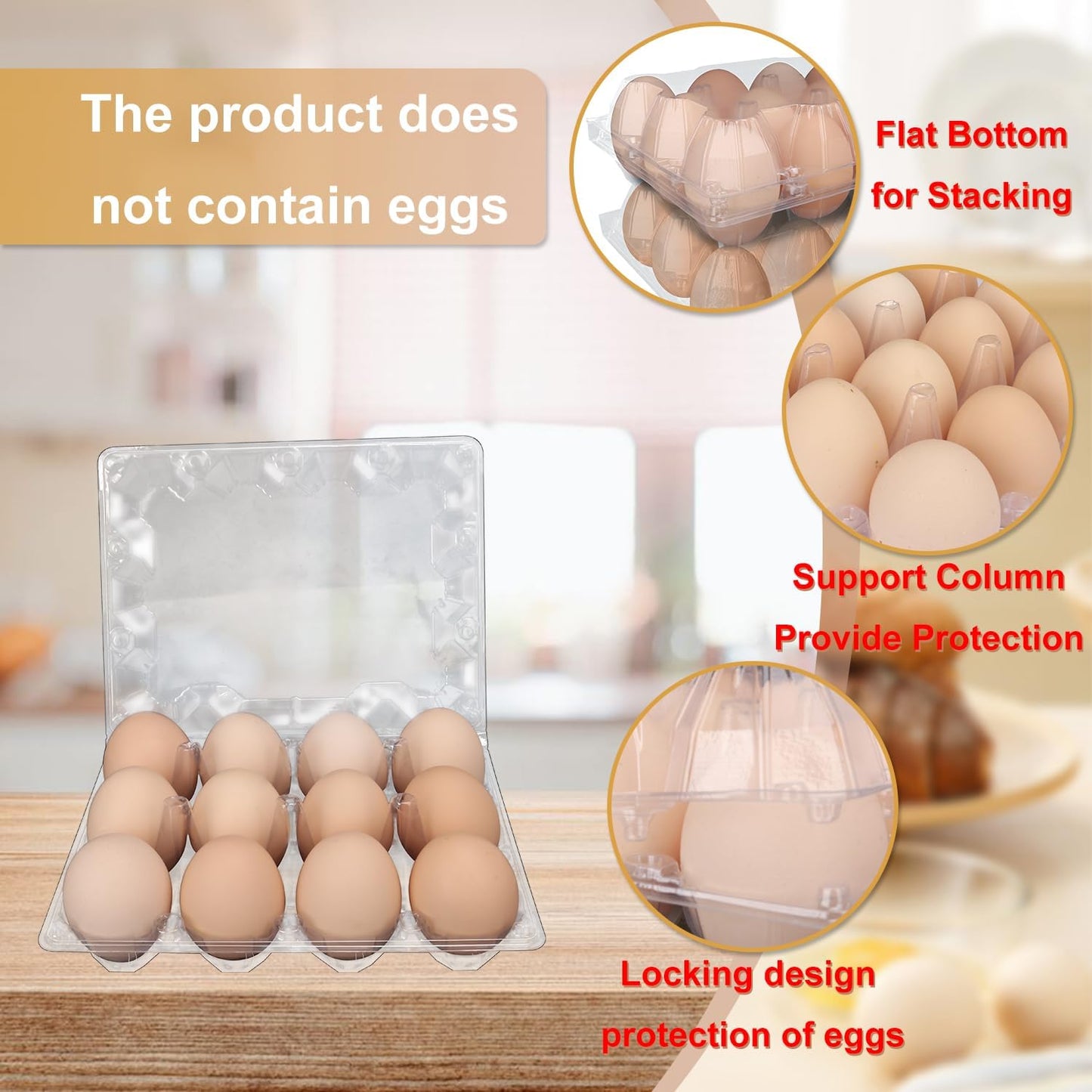 100 Pack Bulk Egg Cartons, Clear Plastic Chicken Egg Holders, Egg Tray Carton Holder for Home & Kitchen, Farm & Market Use, An Eco-Friendly Egg Storage Solution, 12 Grids(Medium Size)