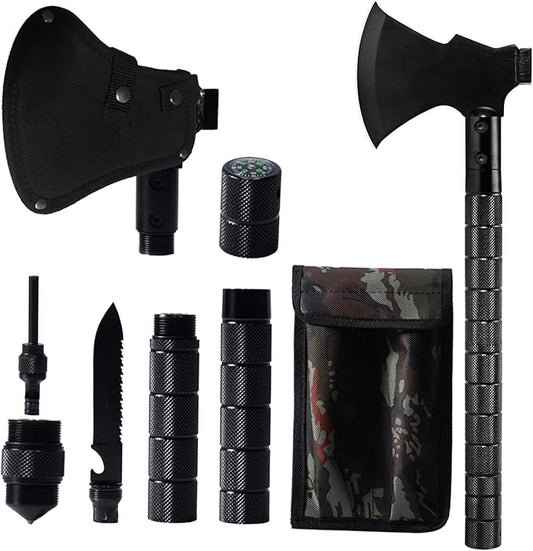Multi-Purpose Survival Hatchet, Camping Hatchet with Sheath, Folding Tactical Hatchet, Carbon Steel Camping Axe with Hammer, Survival Axe for Outdoor, Hunting, Adventure, Emergency