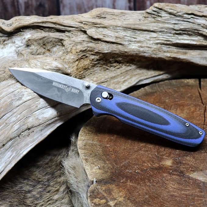 WHISKEY BENT HAT CO. Catch Pin Lock Folding Pocket Knife w/Clip Drop Point Blade Thumbstud Opening 440C Stainless Steel (Squall, 4.5" - Closed Length)