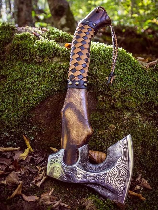 Valhala 19" Custom Gift Hand Forged Viking Axe- Carbon Steel Camping Axe with Rose Wood Shaft - Viking Gifts for Men, Bearded Camping Axe (VALHALA 19)
