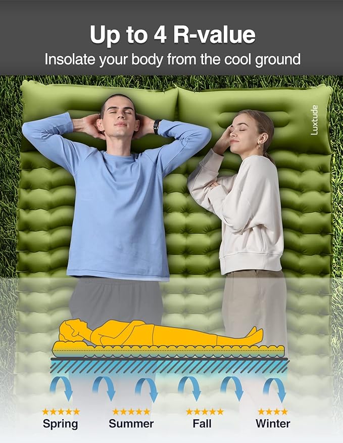 Luxtude Sleeping Pad for Camping, 4" Thick Queen Camping Mattress, Double Sleeping Pad for 2 Person, Inflatable Camp Mattress with Foot Pump, Air Mat for Adults - Backpacking/Car Traveling/Hiking