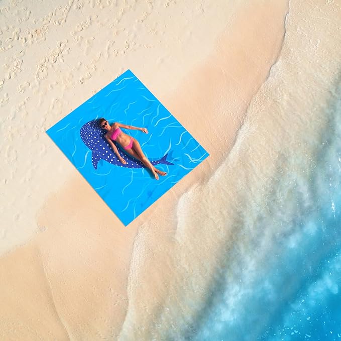 Blue Whale Beach Blanket Waterproof Sandproof, Large Beach Mat Sand Free for 2-4 Adults, Lightweight Outdoor Picnic Blanket for Travel, Camping, Hiking, Beach Essentials Accessories for Vacation