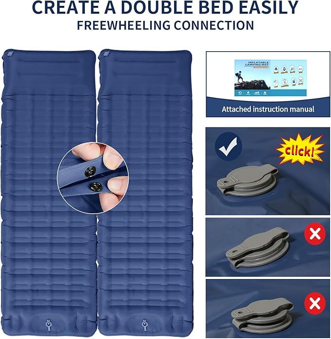 Sleeping Pad,5" Ultra-Thick Self Inflating Sleeping pad for Camping, with Pillow Built-in Foot Pump Camping Mattress for Backpacking, Car Camping, Hiking, Tent(Blue)
