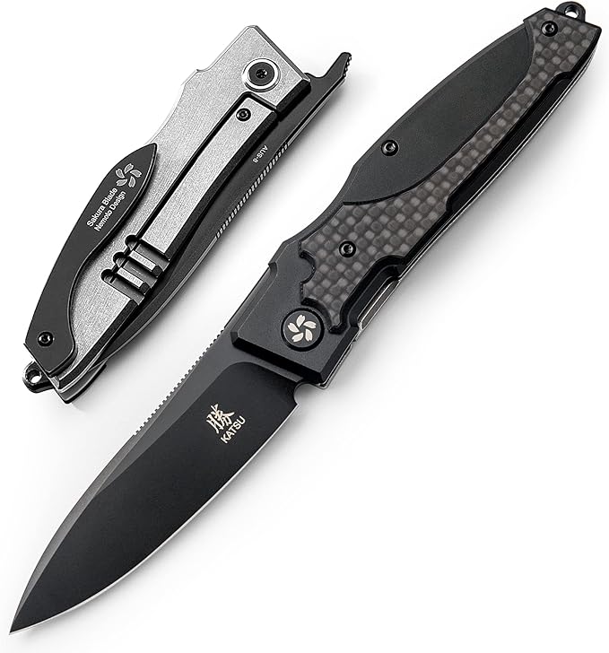 KATSU Japanese Folding Pocket Knife, Sakura Blade Nemoto Design (Black)