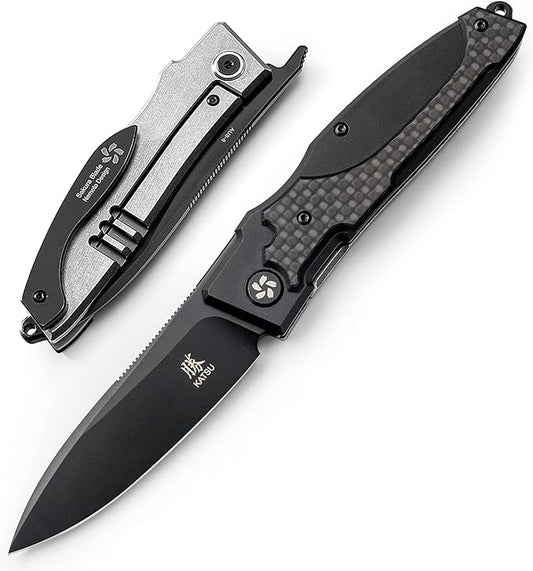 KATSU Japanese Folding Pocket Knife, Sakura Blade Nemoto Design (Black)