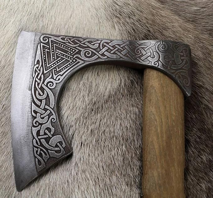 Handmade Viking Axe Real Carbon Steel Axe with Leather Sheath Camping Bearded Axes & Hatchets Hunting Axe Valentine's Day Gift, Camping & Hiking Cosplay Axe Gift for him (VK-Ax-6)