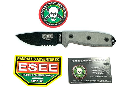 ESEE -3 Serrated Edge Black Blades with Micarta Handles No Sheathing
