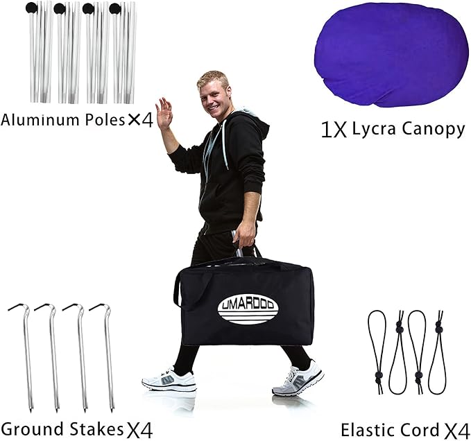 UMARDOO Family Beach Tent Canopy Sun Shade Portable, Large Compact Beach Sun Shelter Easy Setup with Packable Bag for Outdoor Travel (Purple, 12X12 FT. 4Poles)