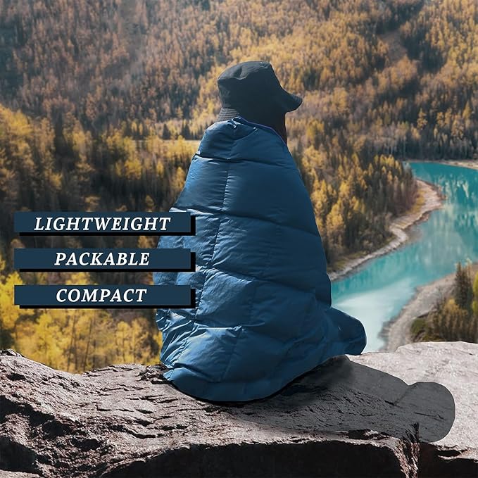 Down Camping Blanket,Puffy Down Blanket Packable Lightweight Down Throw Quilt Water-Resistant Outdoor Travel Blanket for Camping,Hiking,Stadium,Picnic,Car 50x77''Navy Blue