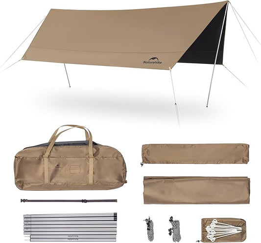 Naturehike Cloud Skies Camping Tent Tarp with Poles, Waterproof PU 18000mm+ Rain Shelter, Anti-UV UPF2000+ Camping Sun Shelter Camping Canopy, Camping Tent Canopy for Outdoor Party, Picnic