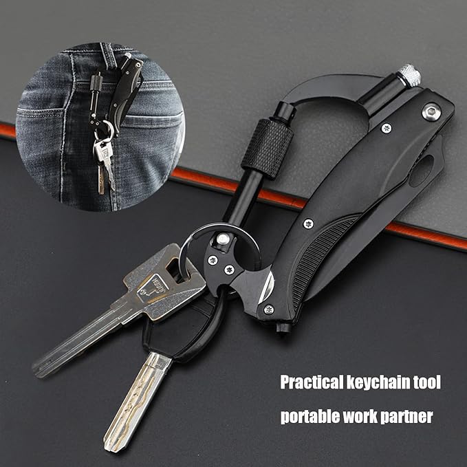 Multitool Carabiner with Knife : EDC Carabiners Keychain,LED Flashlight,Glass Breaker and Bottle Opener,Tactical Carabiner Multi-Tools and Outdoor Survival Gear for men