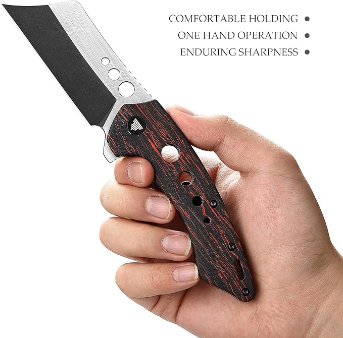 Folding EDC Knife for Men with Clip,Pocket Folded Knives for Outdoor Camping Hiking,3.7" PVD Coating Stonewash &Handle Satin 154CM Flipper Blade,Mensae-03RB