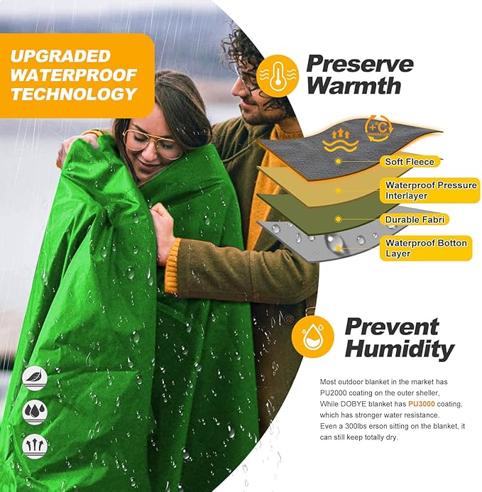 DOBYE Hooded Stadium Blanket, Large Waterproof Outdoor Fleece Blanket, Windproof Wearable Portable Warm Mat for Camping