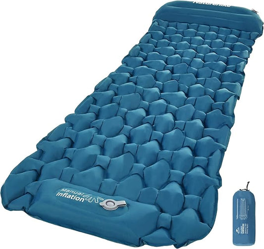 Naturehike Camping Sleeping Pad, Ultralight Inflatable Sleeping Mat with Pillow Built-in Pump, 2.6 Inch Lightweight Air Mattress for Backpacking, Hiking, Traveling, Blue