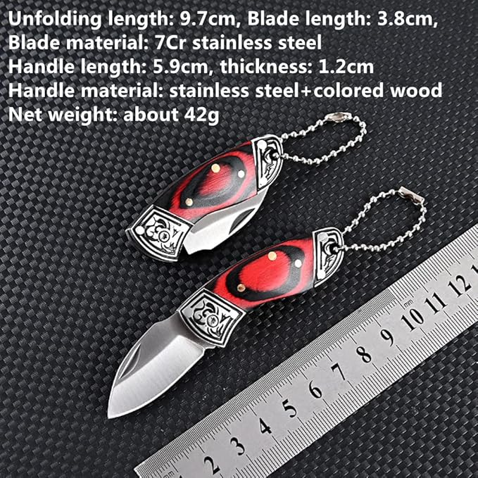 Small Pocket Knife, EDC Knife with Stainless Steel and Colored Wood Handle, Small Folding Knife for Everyday Carry, Blade Length1.5in