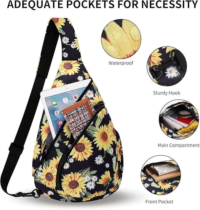 HUA ANGEL Crossbody Sling Bag for Men & Women Lightweight Waterproof Chest Shoulder Bag for Travel Hiking & Everyday Use