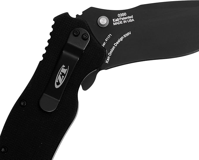 Zero Tolerance 0350 Folding Pocket Knife; 3.25” S30V Stainless Steel Blade with Black Tungsten DLC Finish; Textured G-10 Handle Scales, SpeedSafe Assisted Opening, Liner Lock, Quad-Mount Clip; 6.2 OZ.