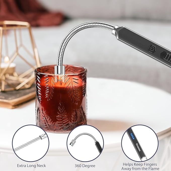 Electronic Candle Lighter Arc Windproof Flameless USB Rechargeable Electric Lighter (3 Pack - Black)