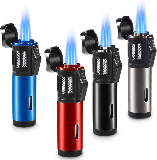 Urgrette 4 Pack Torch Lighter Triple 3 Jet Flame Refillable Butane Lighter Windproof Adjustable Portable Lighter (Butane Not Included)