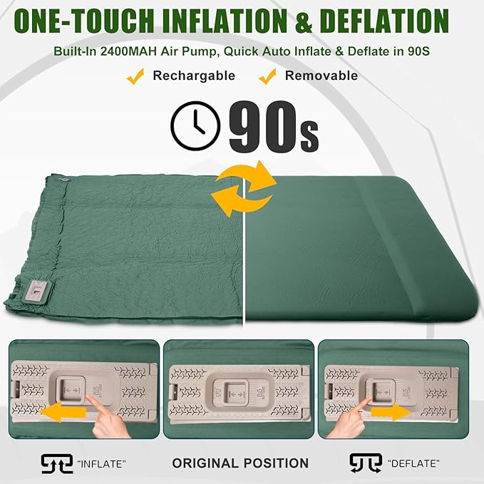 Double Self Inflating Sleeping Pad with Electric Pump, 3.14" Thick Memory Foam Camping Mattress 2 Person w/Pillow, Easy Inflate&Deflate, Outdoor Camping Mat for Rooftop Tent Car Truck Van
