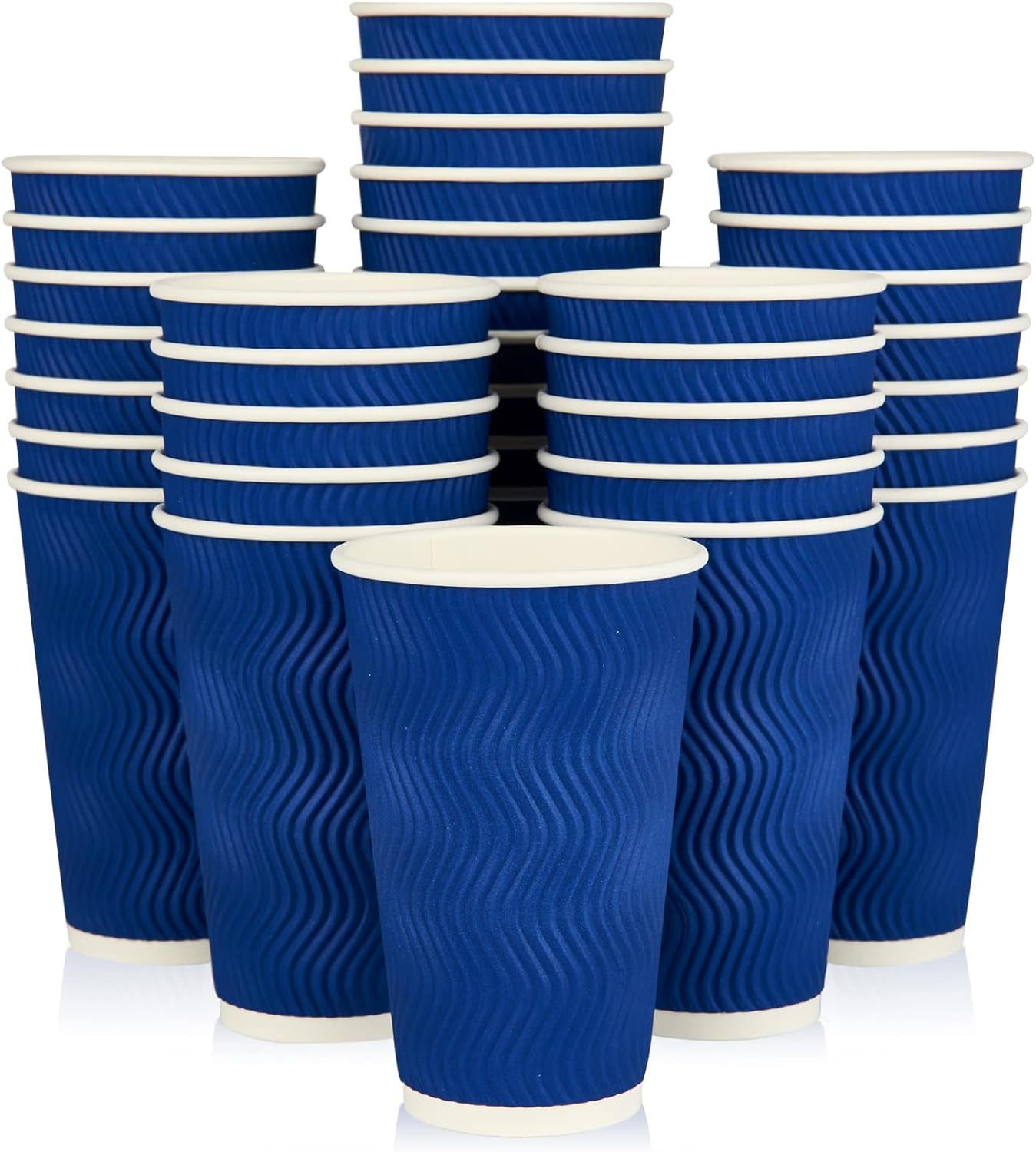 JollyPack Paper Coffee Cups, 16 oz, Blue, 60 Pack, Heat Resistant, Disposable, Ripple Wall, for Coffee, Tea, Hot Chocolate