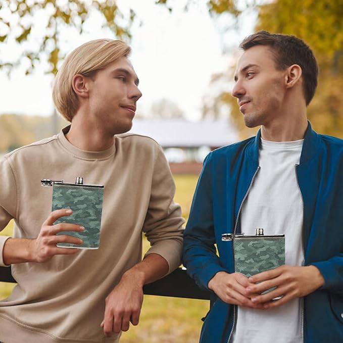 Hip Flask Gift Set, Hip Flasks for Liquor for Men with camouflage Leather Cover, 8 Oz Hip Flask, 18/8 Stainless Steel Hip Flasks, Flasks for Liquor for Men Gift Box