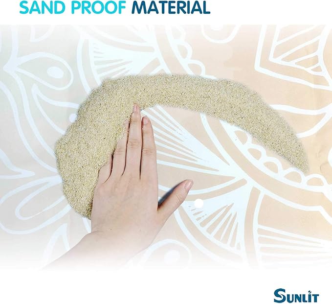 Sunlit Silky Soft 85"x72" Boho Sand Proof Beach Blanket Sand Proof Mat with Corner Pockets and Mesh Bag for Beach Party, Travel, Camping and Outdoor Music Festival, Orange Purple Mandala