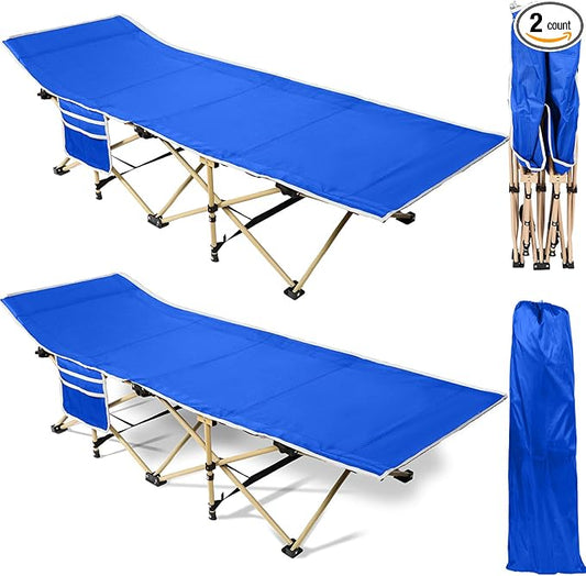 Wenqik 2 Pack 450lbs Max Load Camping Cot for Adults with Carry Bag Portable Folding Outdoor Sleeping Cot Heavy Duty Bed for Traveling Camp Military Office Nap Beach Home Lounging