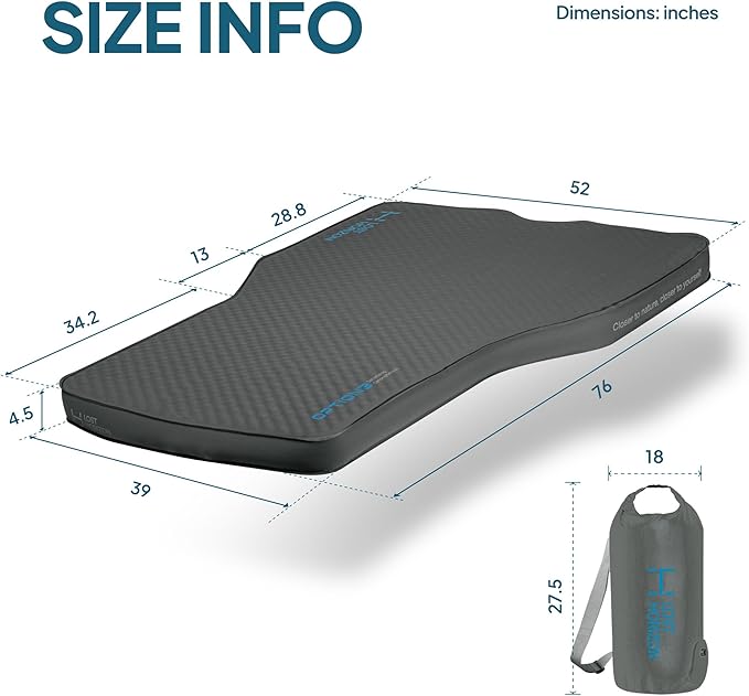 LOSTHORIZON Tesla Camping Air Mattress with Foam, Self Inflating Sleeping Pad, 4.5" Thick, with Air Pump, Model Y