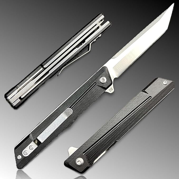 TACTICAL GEARZ EDC Pocket Folding Knife with G10 Handle - Tanto D2 Steel Blade, Nyx ST (Black Beast Bundle)