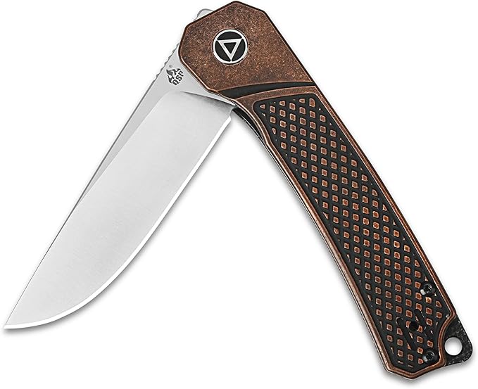 QSP Knife Osprey Folding Knife, 3.25in 14C28N Blade with Different Handle Variants, Reversible Tip Up Clip for Everyday Carry (Satin blade, copper handle)