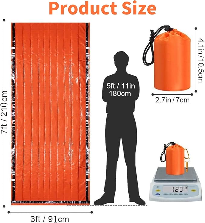 Emergency Sleeping Bag with Whistle 4 Pack, Portable Emergency Survival Bag, Lightweight Pocket Size Emergency Sleeping Bag, Waterproof Thermal Bivy Sack for Camping, Hiking (4Pcs+Whistle)