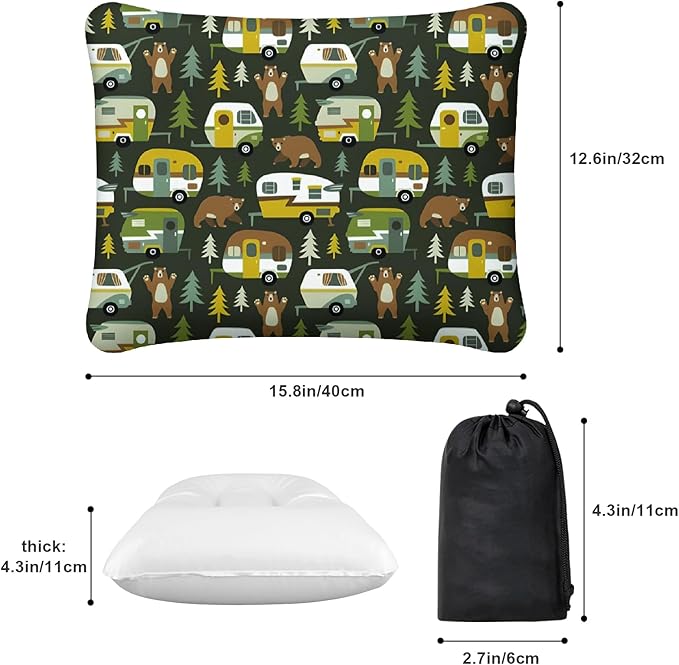 Inflatable Camping Pillow, Patterned Travel Backpacking Pillow, Lightweight & Portable Hiking Beach Pillow, Travel Camping Essential Accessories for Adult & Kids