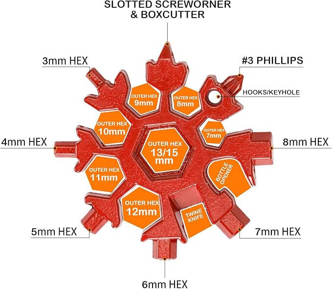 Aitsite Snowflake Multitool, Christmas Gifts for Men, 18 in 1 Snowflake Tools for Dad, Him, Husband, Boyfriend, Grandpa(Red)