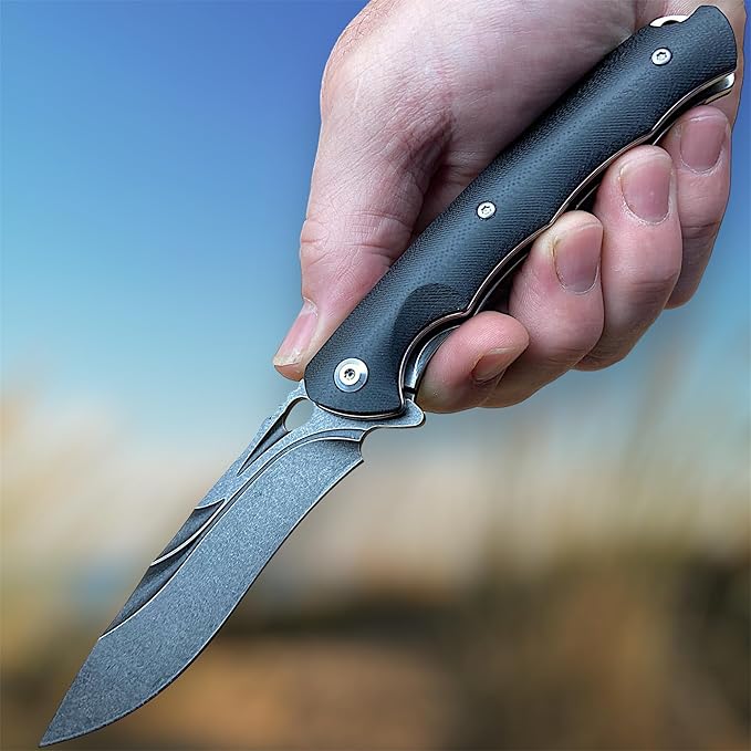 TACTICAL GEARZ Pocket Folding Knife for EDC, G10 Handle, Stonewashed D2 Steel Blade! (Krato ST)