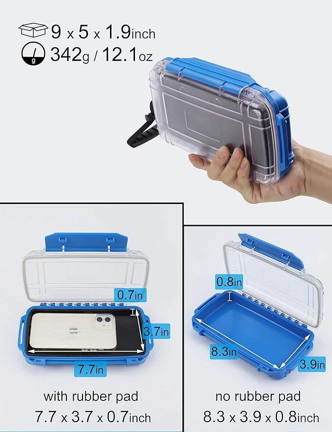 Hlotmeky Dry Box for Kayaking, Boat - Waterproof Phone Case, Small Watertight Storage Box, Diving Dry Case (Blue)